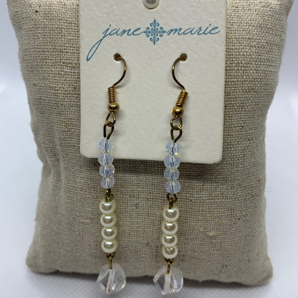 NEW Jane Marie gold crystal pearl dangle earrings - Picture 5 of 5